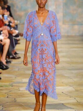 TORY BURCH Michaella Guipure Lace Trimmed Crochet Dress Runway Size 0 NWT $1,795